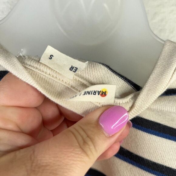 Marine Layer Gigi Long Sleeve Crew Neck Dress Small Ivory Navy Black W/Pockets - Picture 10 of 12